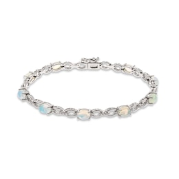 Opal & Diamond Link Bracelet 1/4 ct tw Round-cut Sterling Silver 7.25&quot;