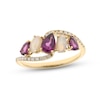 Thumbnail Image 0 of Rhodolite Garnet, Opal & Diamond Ring 1/6 ct tw Round-cut 10K Yellow Gold