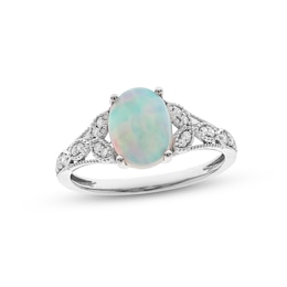 Opal & Diamond Ring 1/8 ct tw Round-cut 10K White Gold