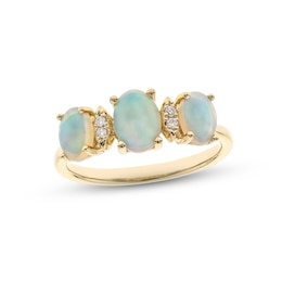 Opal & Diamond Three-Stone Ring Round-cut 10K Yellow Gold