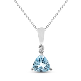 Aquamarine & Diamond Necklace Sterling Silver 18&quot;