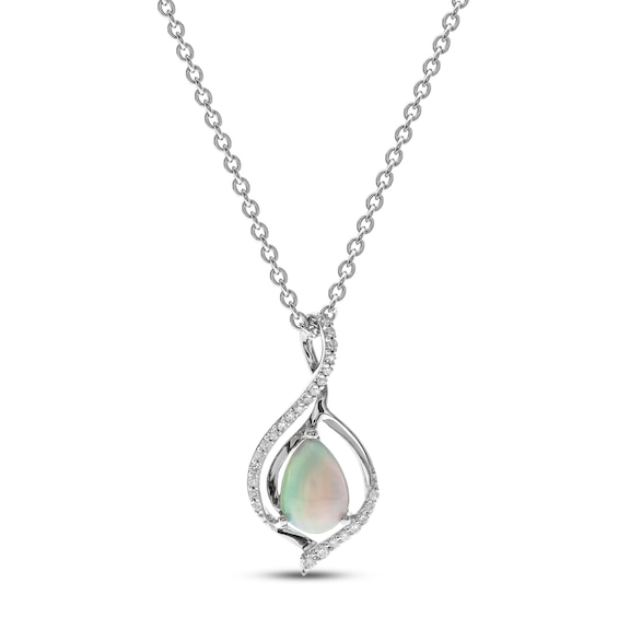 Opal & Diamond Necklace 1/10 ct tw Round-cut 10K White Gold 18"