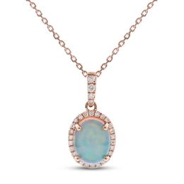 Opal & Diamond Necklace 1/8  ct tw Round-cut 10K Rose Gold 18&quot;