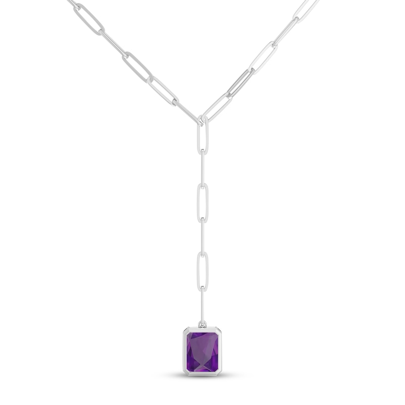 Main Image 1 of Amethyst Paperclip Drop Necklace Sterling Silver 18&quot;