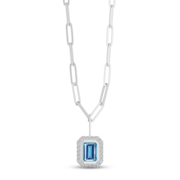 Swiss Blue Topaz & White Lab-Created Sapphire Paperclip Necklace Sterling Silver 18&quot;