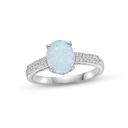 Lab-Created Opal & White Lab-Created Sapphire Ring Sterling Silver