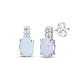 Lab-Created Opal & White Lab-Created Sapphire Earrings Sterling Silver