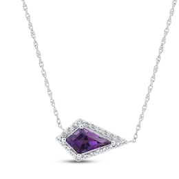 Amethyst & White Lab-Created Sapphire Necklace Sterling Silver 18&quot;