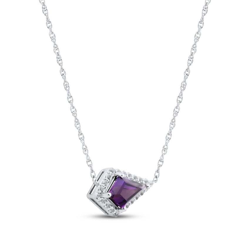 Main Image 2 of Amethyst & White Lab-Created Sapphire Necklace Sterling Silver 18&quot;