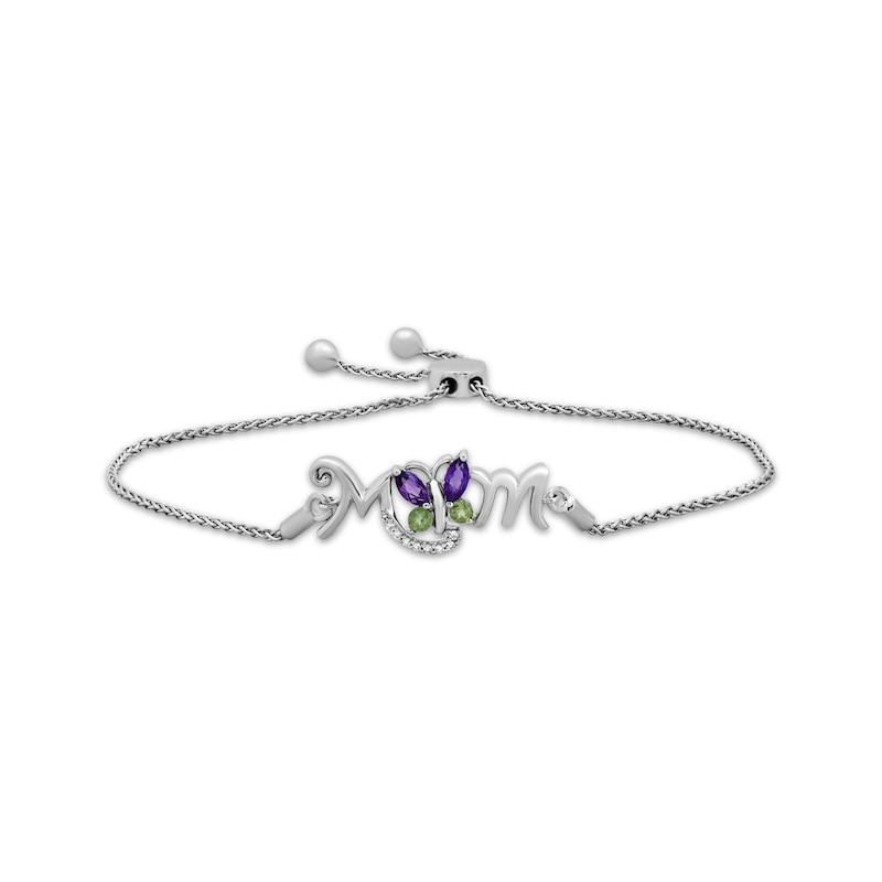 Main Image 1 of Amethyst, Peridot & White Lab-Created Sapphire &quot;Mom&quot; Bolo Bracelet Sterling Silver 9.5&quot;