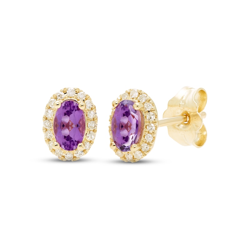 Main Image 1 of Amethyst & Diamond Earrings 1/10 ct tw Round-cut 10K Yellow Gold