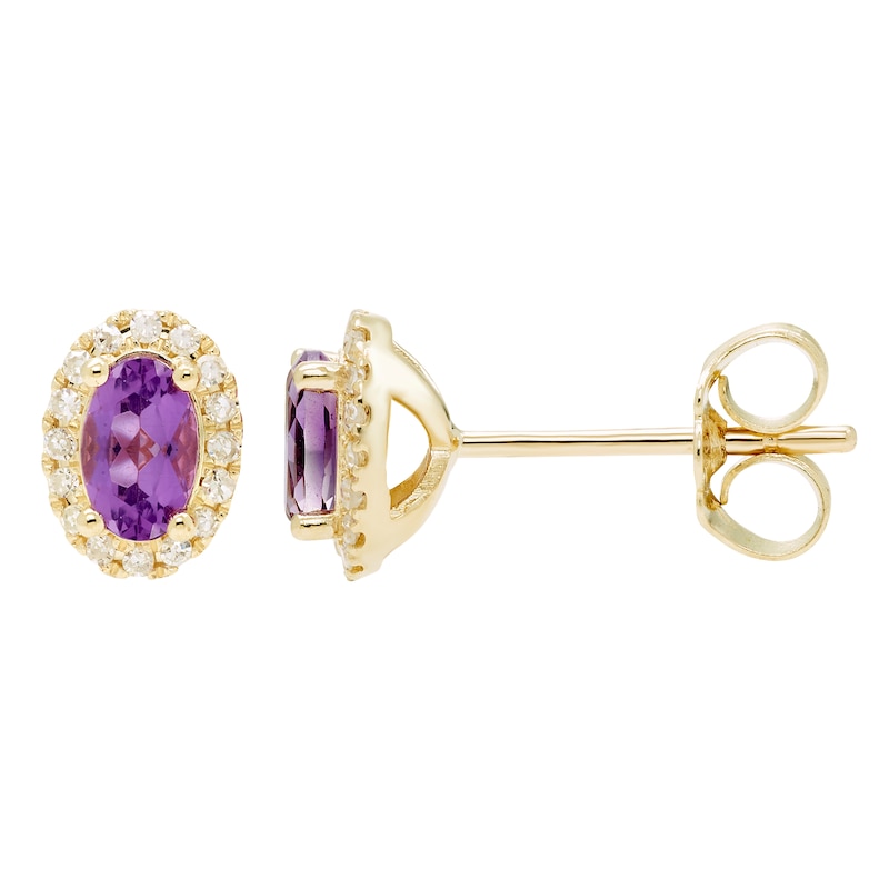 Main Image 2 of Amethyst & Diamond Earrings 1/10 ct tw Round-cut 10K Yellow Gold