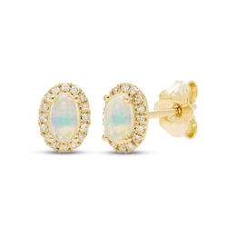 Opal & Diamond Earrings 1/10 ct tw Round-cut 10K Yellow Gold