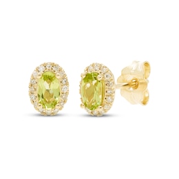 Peridot & Diamond Earrings 1/10 ct tw Round-cut 10K Yellow Gold