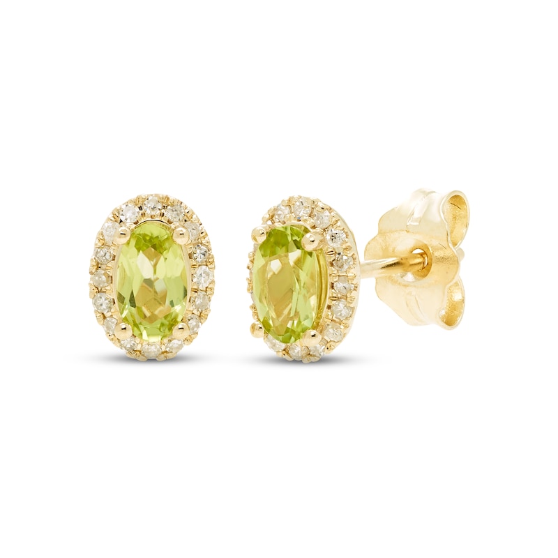 Main Image 1 of Peridot & Diamond Earrings 1/10 ct tw Round-cut 10K Yellow Gold