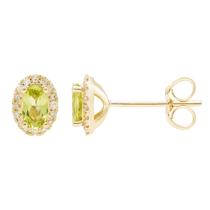 Main Image 2 of Peridot & Diamond Earrings 1/10 ct tw Round-cut 10K Yellow Gold