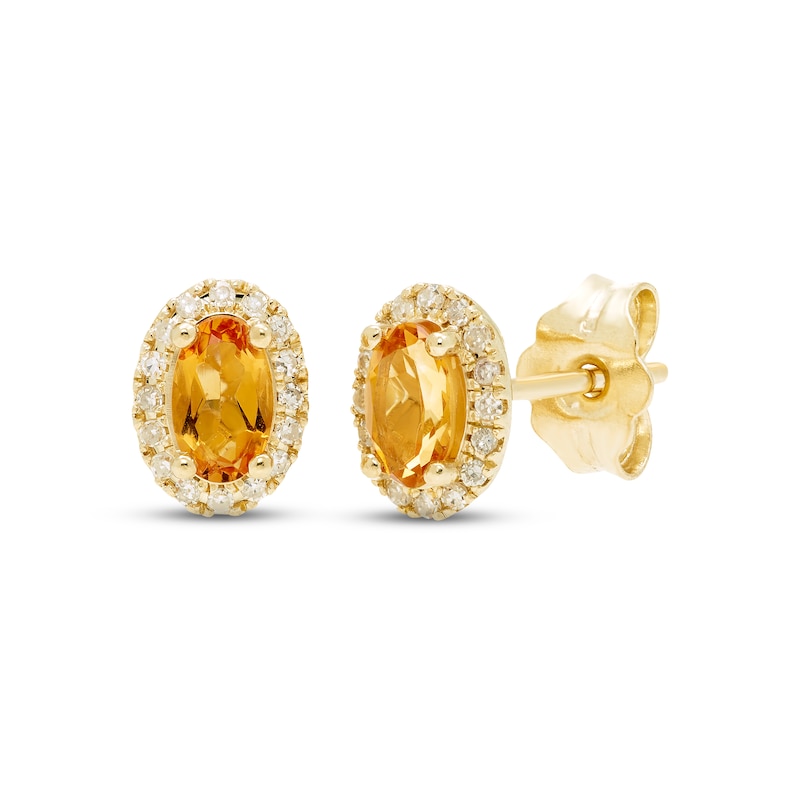 Main Image 1 of Citrine & Diamond Earrings 1/10 ct tw Round-cut 10K Yellow Gold