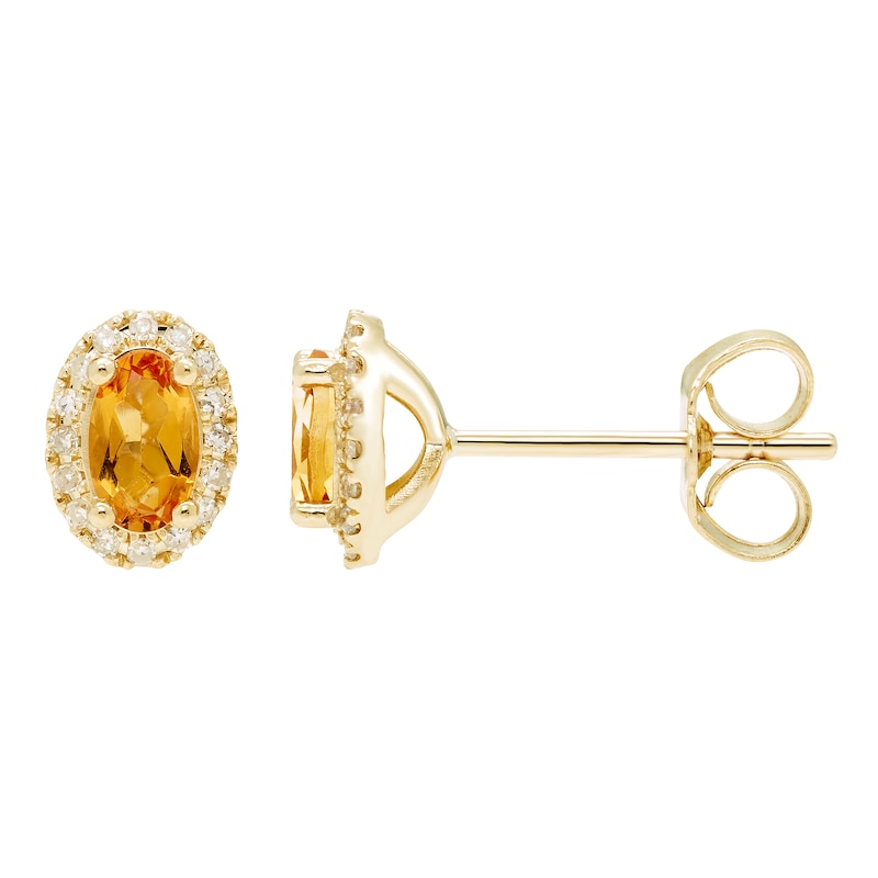 Main Image 2 of Citrine & Diamond Earrings 1/10 ct tw Round-cut 10K Yellow Gold