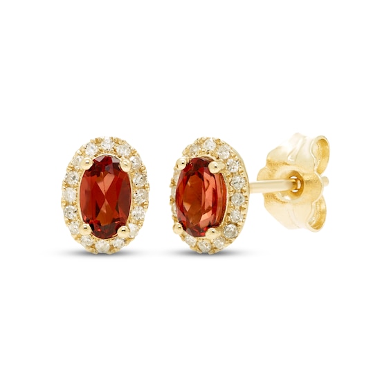 Garnet & Diamond Earrings 1/10 ct tw Round-cut 10K Yellow Gold