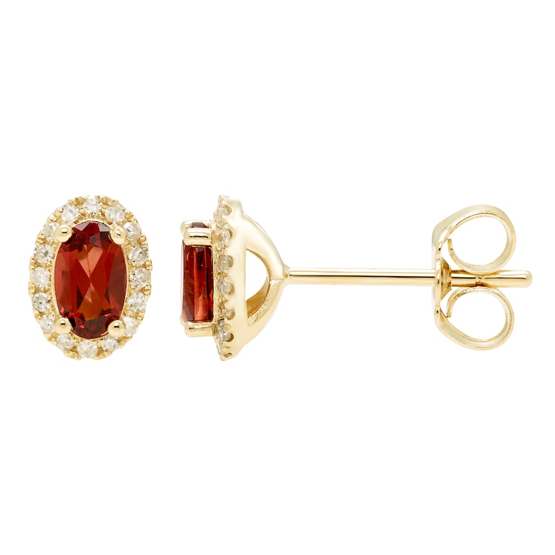 Main Image 2 of Garnet & Diamond Earrings 1/10 ct tw Round-cut 10K Yellow Gold