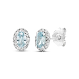 Aquamarine & Diamond Earrings 1/10 ct tw Round-cut 10K White Gold