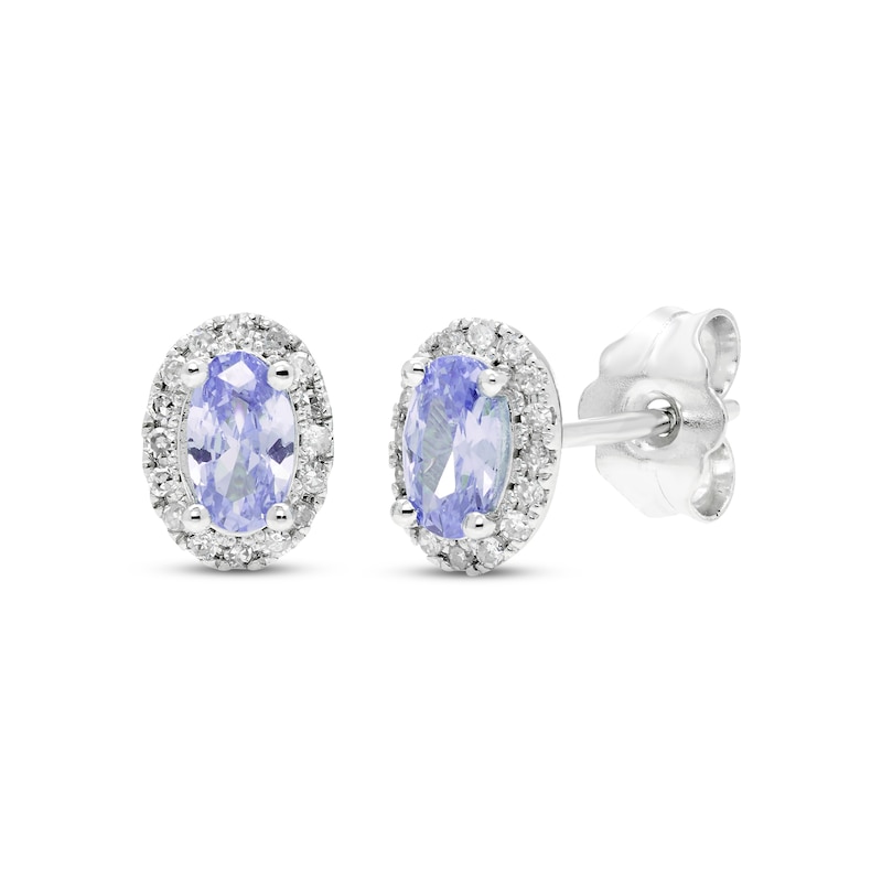 Tanzanite & Diamond Earrings 1/10 ct tw Round-cut 10K White Gold