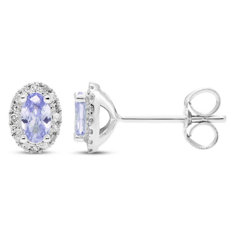 Tanzanite & Diamond Earrings 1/10 ct tw Round-cut 10K White Gold