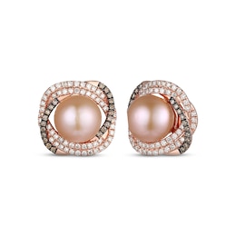 Le Vian Creme Brulee Pink Cultured Pearl Earrings 1 ct tw Diamonds 14K Strawberry Gold