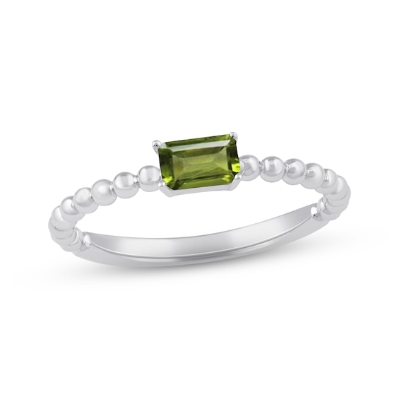 Peridot Octagon Beaded Ring Sterling Silver