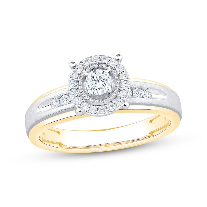 Main Image 1 of Round-Cut Diamond Halo Engagement Ring 1/3 ct tw 10K Two-Tone Gold