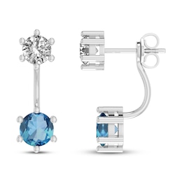 Swiss Blue Topaz & White Lab-Created Sapphire Front-Back Earrings Sterling Silver