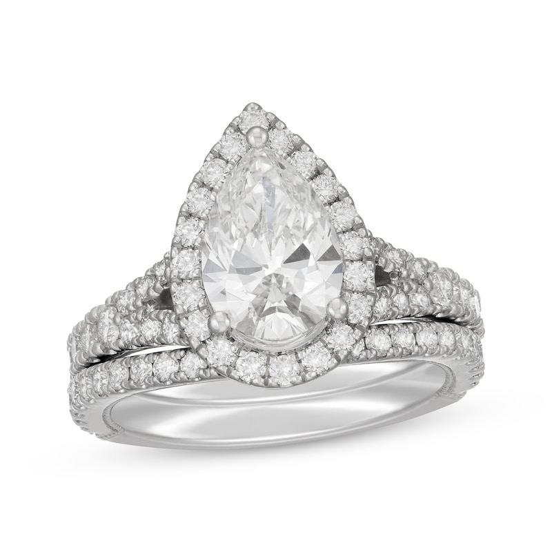 Main Image 1 of Neil Lane Artistry Pear-Shaped Lab-Grown Diamond Halo Bridal Set 3-1/4 ct tw 14K White Gold