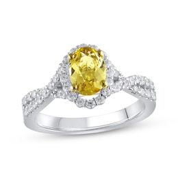 Now + Forever Lab-Grown Diamonds Yellow & White Oval-Cut Engagement Ring 1-1/2 ct tw 14K White Gold