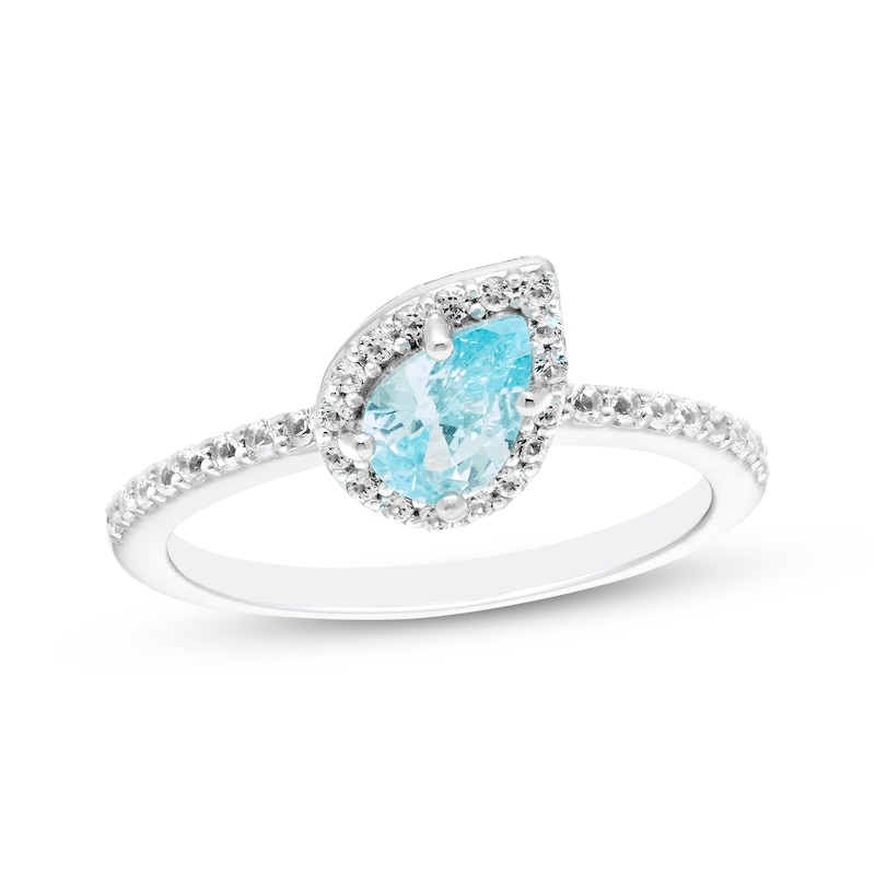 Main Image 1 of Swiss Blue & White Topaz Tilted Pear Ring Sterling Silver