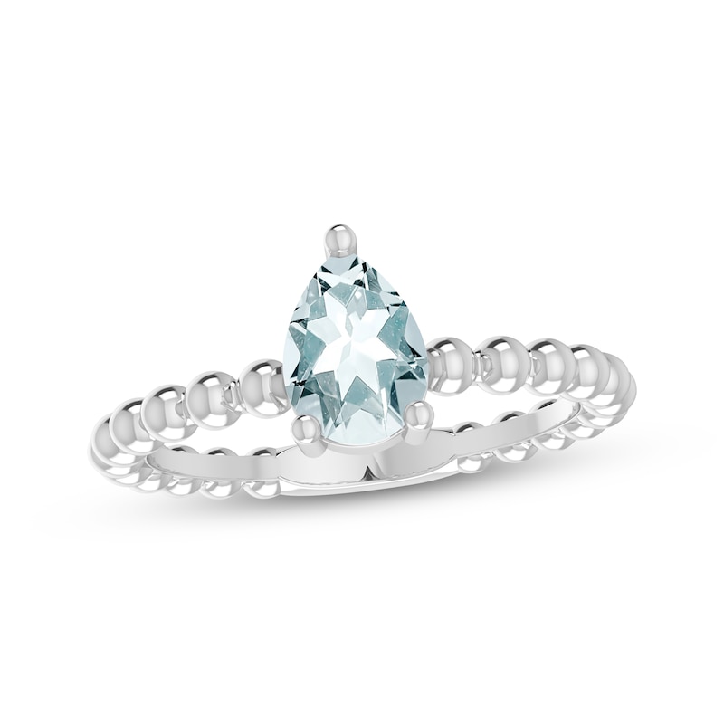 Main Image 1 of Aquamarine Pear Beaded Ring Sterling Silver