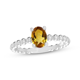 Citrine Oval Beaded Ring Sterling Silver