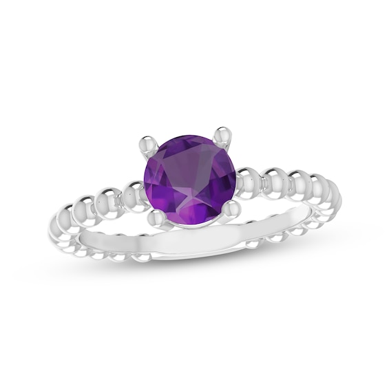 Amethyst Round Beaded Ring Sterling Silver