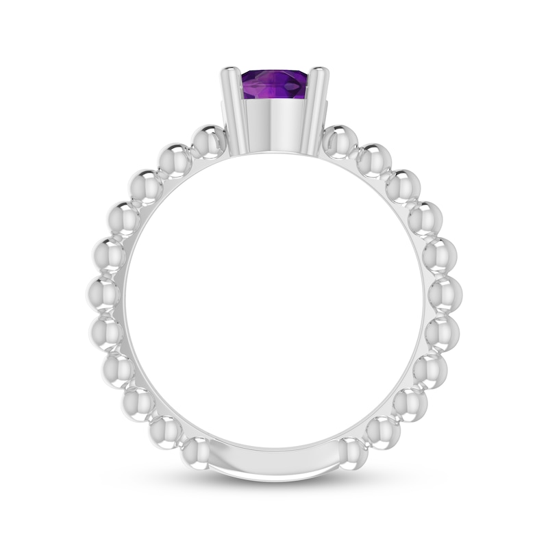 Amethyst Round Beaded Ring Sterling Silver