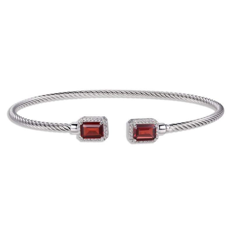 Main Image 1 of Garnet & White Lab-Created Sapphire Rope Cuff Bangle Bracelet Sterling Silver