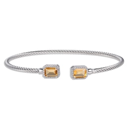 Citrine & White Lab-Created Sapphire Rope Cuff Bangle Bracelet Sterling Silver