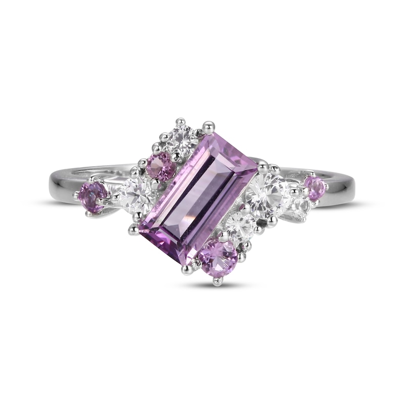 Amethyst & White Lab-Created Sapphire Ring Sterling Silver