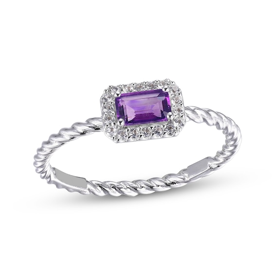 Amethyst & White Lab-Created Sapphire Rope Ring Sterling Silver