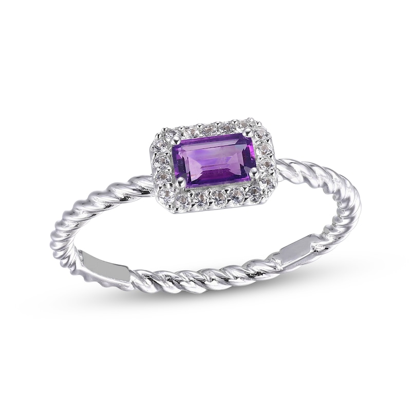 Main Image 1 of Amethyst & White Lab-Created Sapphire Rope Ring Sterling Silver