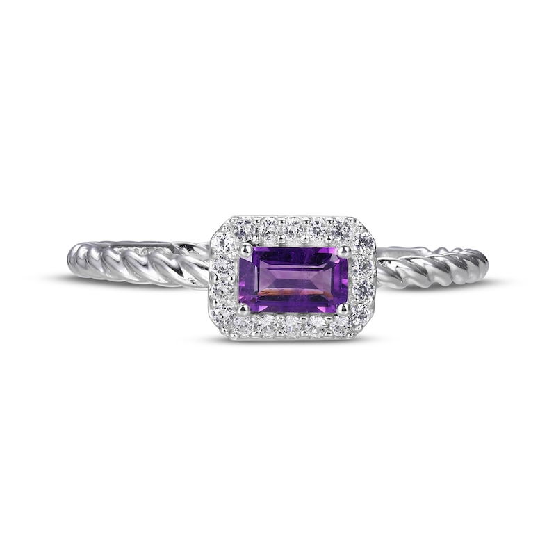 Main Image 3 of Amethyst & White Lab-Created Sapphire Rope Ring Sterling Silver