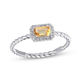 Citrine & White Lab-Created Sapphire Rope Ring Sterling Silver