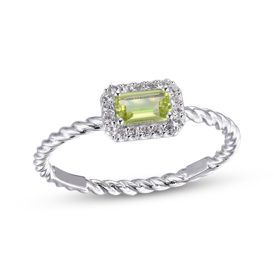 Peridot & White Lab-Created Sapphire Rope Ring Sterling Silver