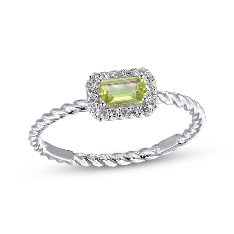 Main Image 1 of Peridot & White Lab-Created Sapphire Rope Ring Sterling Silver