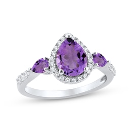 Amethyst & White Lab-Created Sapphire Ring Sterling Silver