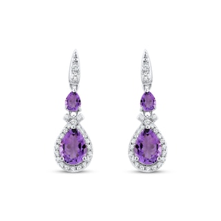 Amethyst & White Lab-Created Sapphire Drop Earrings Sterling Silver | Kay