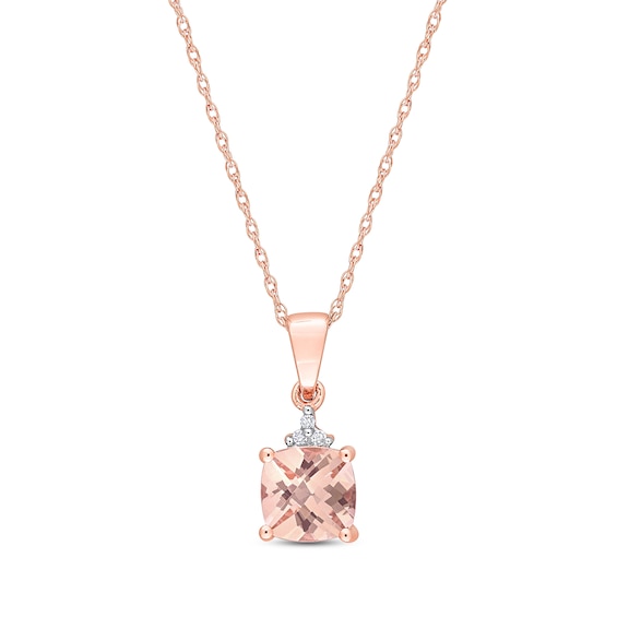 Morganite & Diamond Necklace 10K Rose Gold 17"